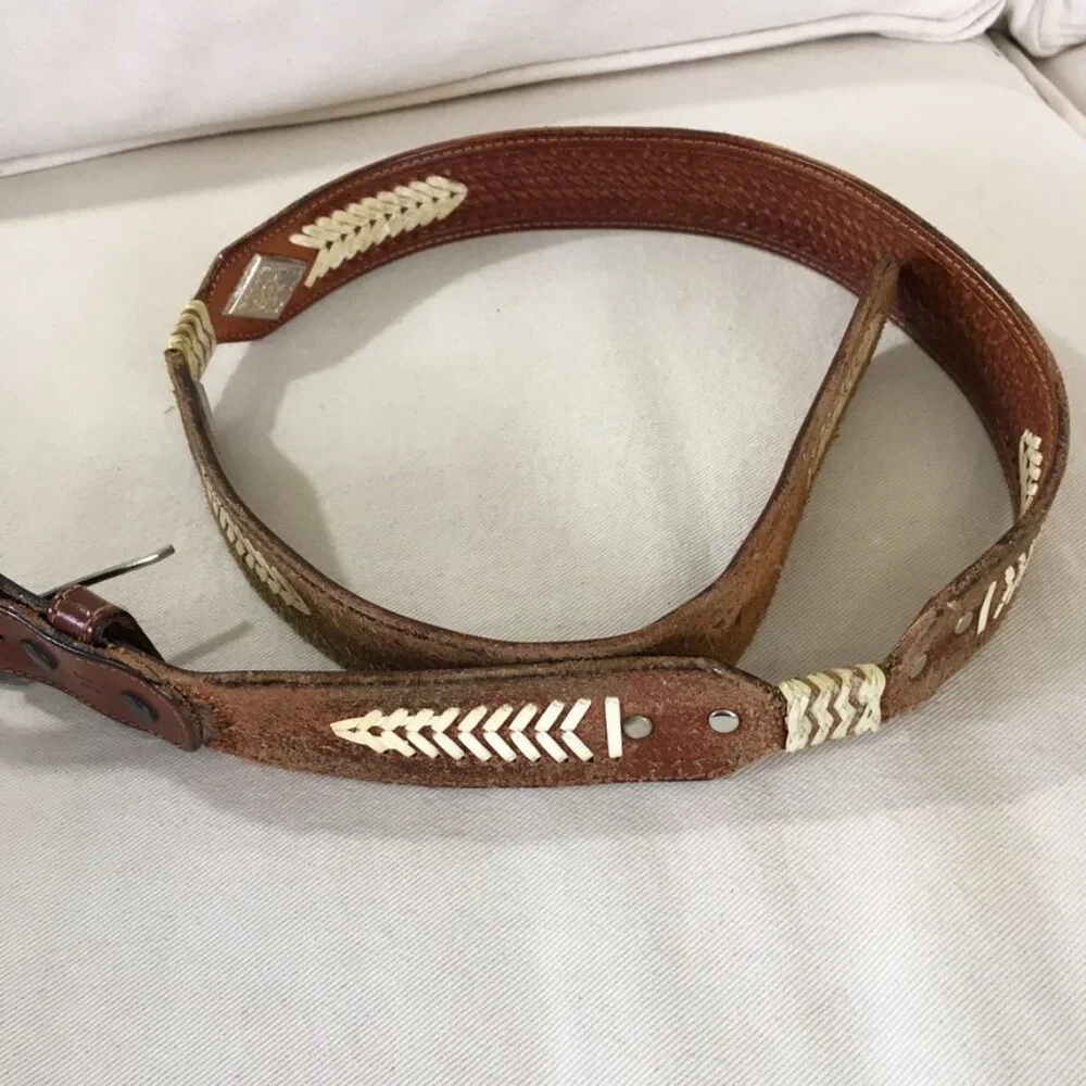 Brown Leather Western Style Belt w/Silver Details Unisex